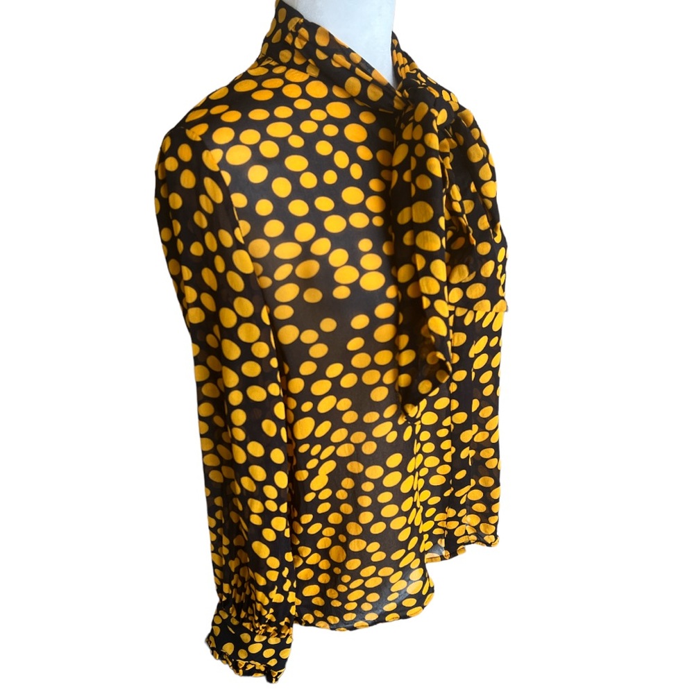 Zara Black Blouse with Yellow Polka Dots and Tie Neck